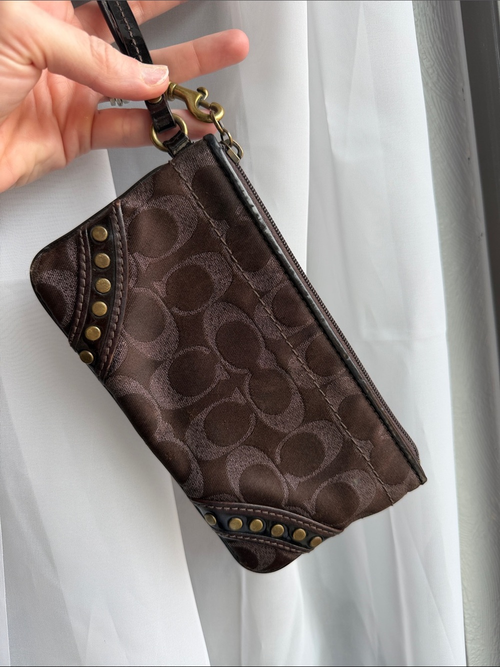 Coach Dark Brown Signature Wristlet Clutch